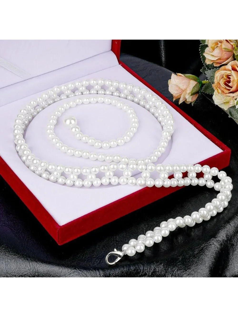 Plus Size Pearl Belly Chain Belt, Stretchable Adjustable Waist Accessory for